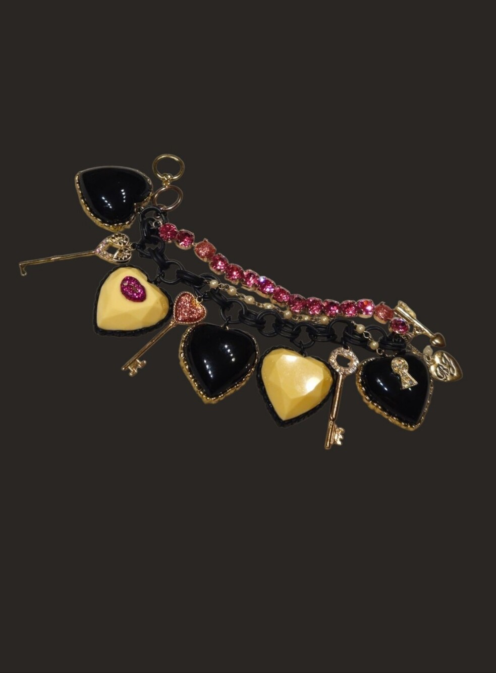 ❤️🗝️💋Betsey Heart Valentine Keys Lock Vintage Statement Charm Bracelet - EPC